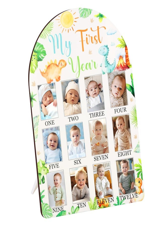 Cheerupp Dinosaur Themed My First Year Photo Frame, 12 x 17 Inch Baby's First Year Picture Frame, Newborn 12 Months Gender Neutral Baby Milestone Memories Display Wood Board for 1st Birthday Decor Keepsake Gift - Image 1